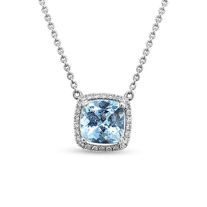 Diamond & Aquamarine Halo Necklace - YJM0192NS