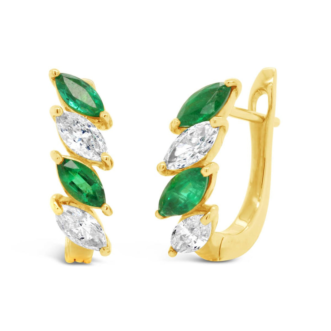 Yellow Gold Diamond and Emerald Huggies Earrings - UHK-0397EG