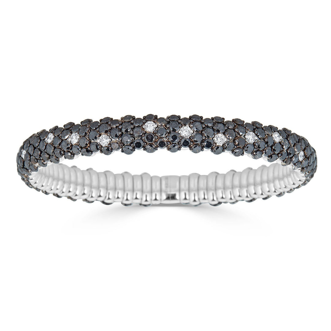 White Gold Italian Black & White Diamond Stretch Bangle - PU19