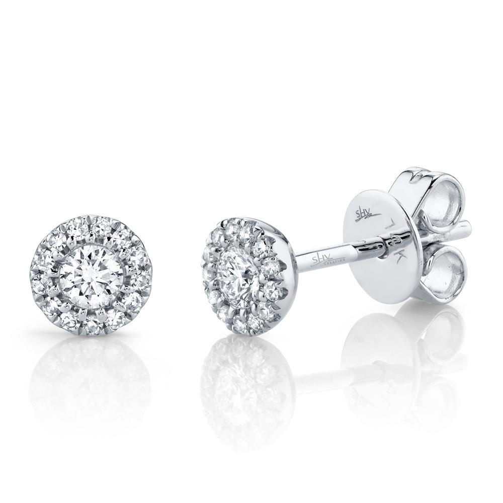 White Gold Diamond Stud Earrings - SC55002599