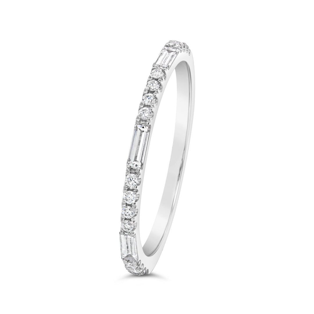 14K White Gold Diamond & Baguette Band