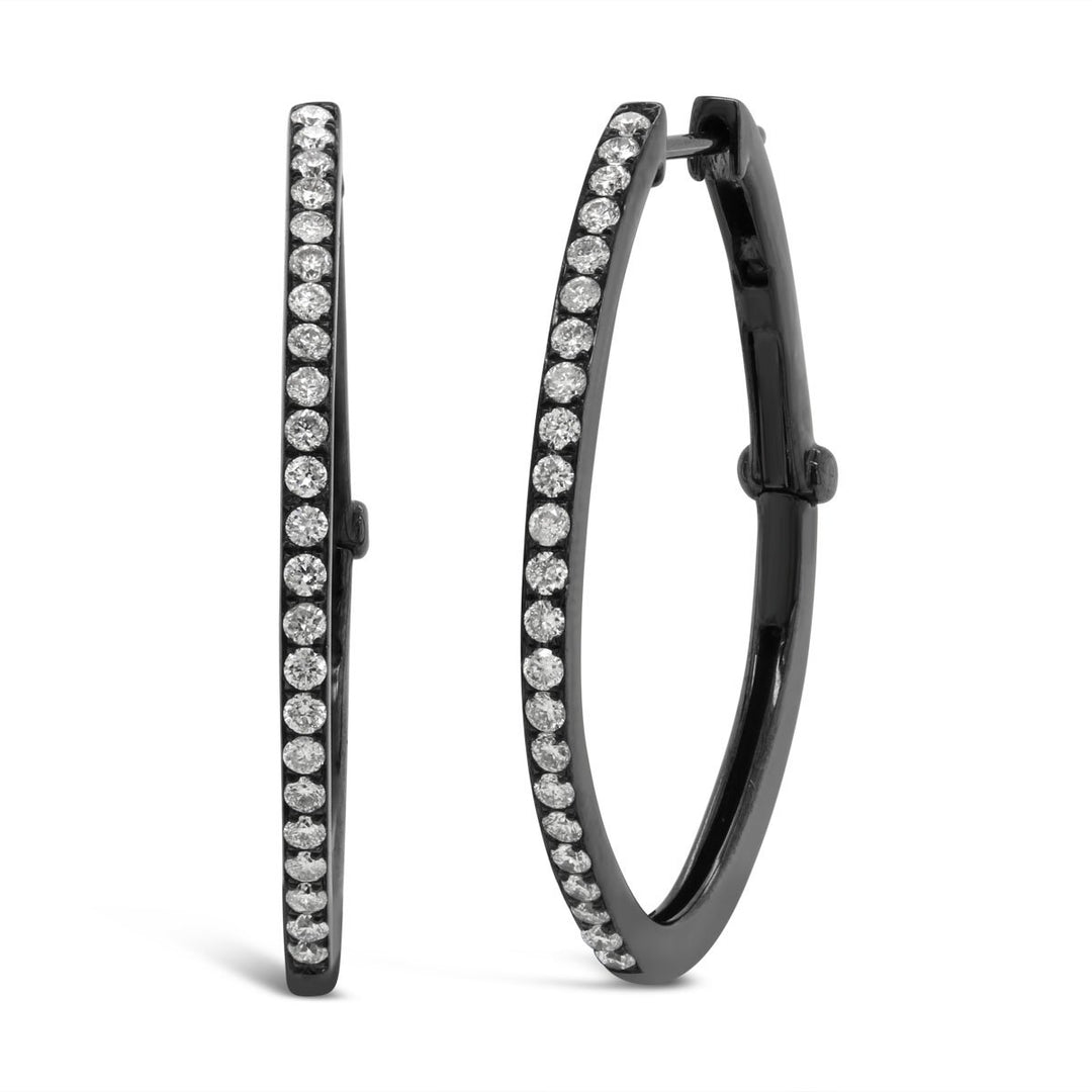 White Gold Diamond Hoop Earrings - 3L14DB