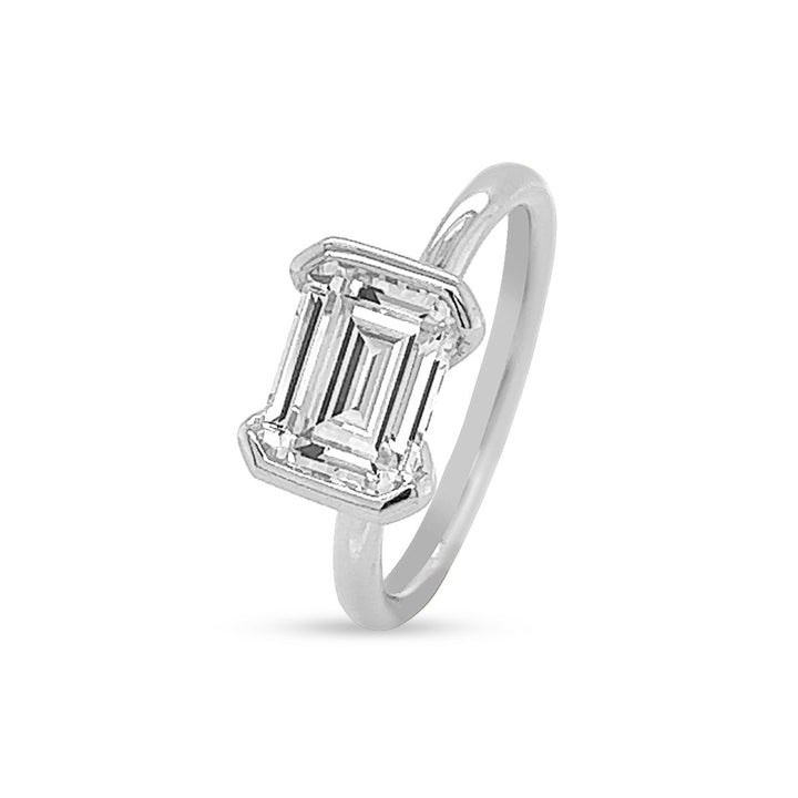 Unique Half-Bezel Emerald Diamond Engagement Ring