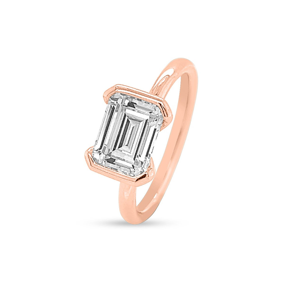 Unique Half-Bezel Emerald Diamond Engagement Ring