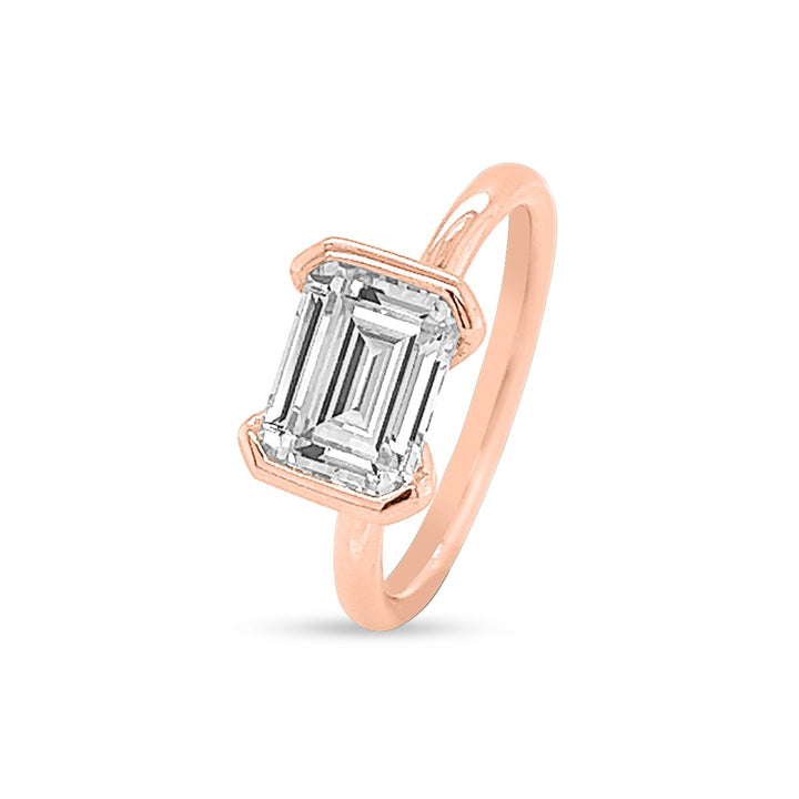 Unique Half-Bezel Emerald Diamond Engagement Ring