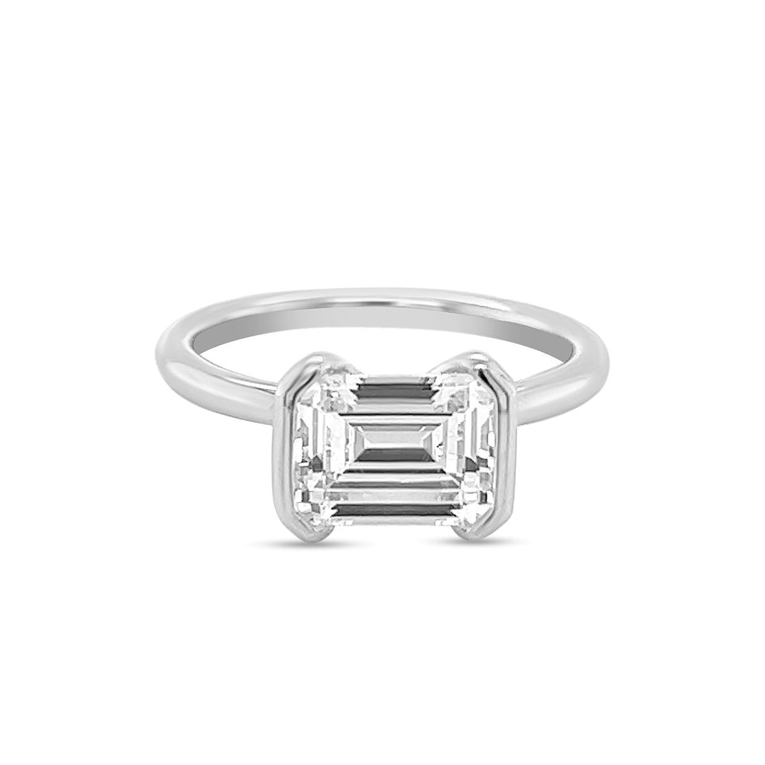 Unique Half-Bezel Emerald Diamond Engagement Ring