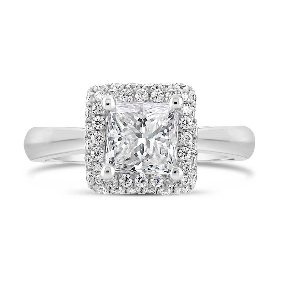 Pave Diamond Halo Engagement Ring