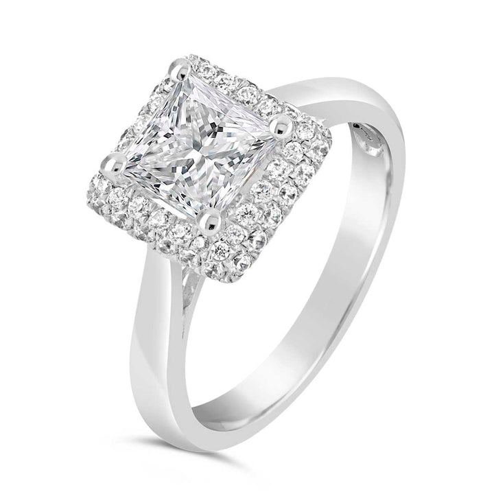 Pave Diamond Halo Engagement Ring