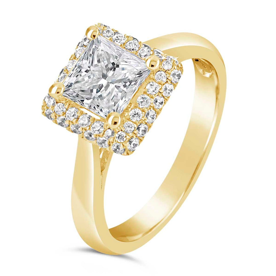 Pave Diamond Halo Engagement Ring