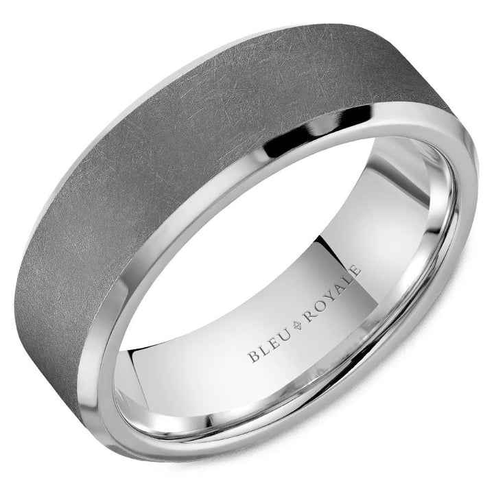 Tantalum Grey & Gold Men's Wedding Band with Diamond Brush Center & High Polish Sides - RYL-182TW75