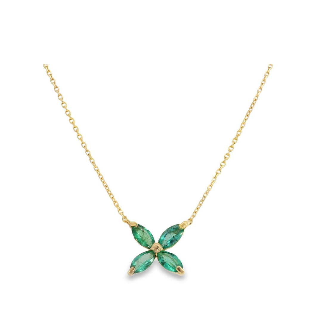 18K Yellow Gold Emerald Flower Necklace