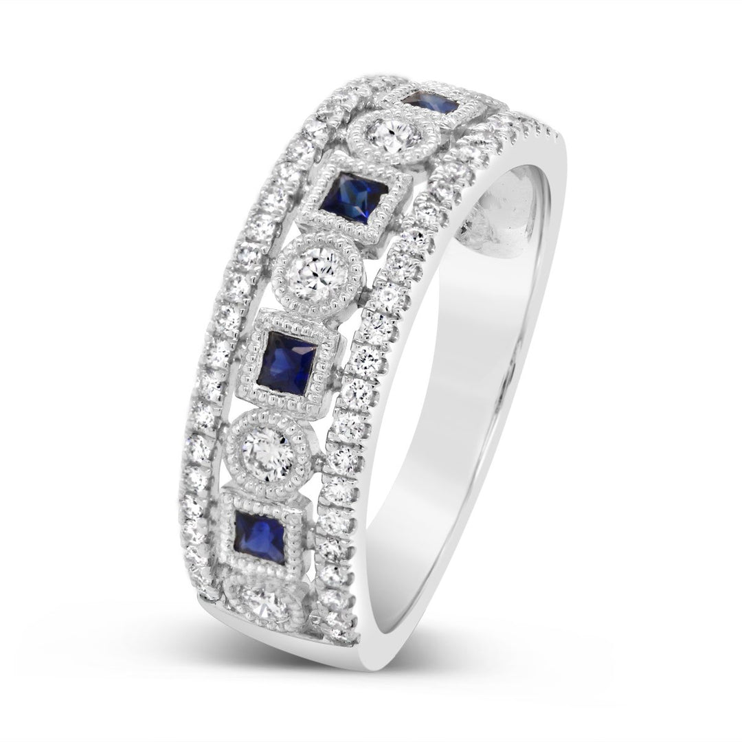 14K White Gold Diamond & Blue Sapphire Wide Band - ARD2821BS