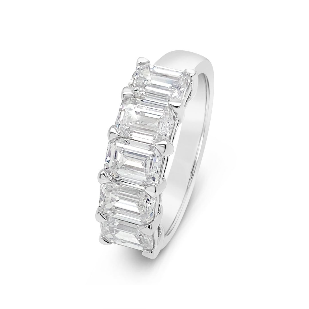 14K White Gold Five Stone Lab Grown Emerald Cut Diamond Band - 5EM2.5W14