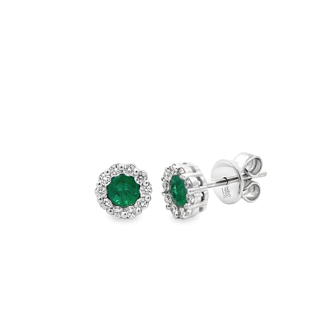 White Gold Diamond Halo and Emerald Earrings - 0M01EW