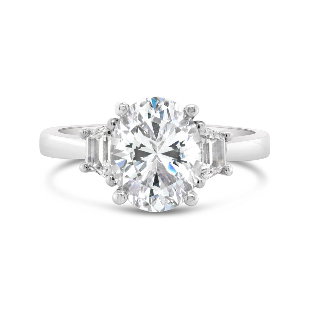 Three Stone Diamond Engagement Ring with Trapezoid Side Diamonds