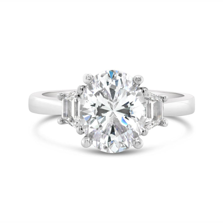 Three Stone Diamond Engagement Ring with Trapezoid Side Diamonds