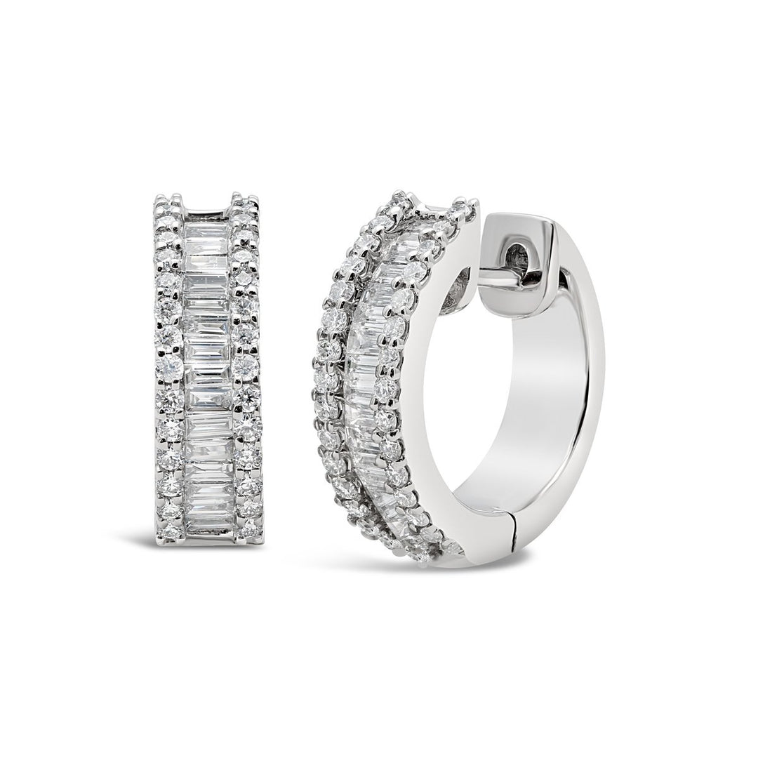 White Gold Diamond & Baguette Diamond Earrings - ME50488
