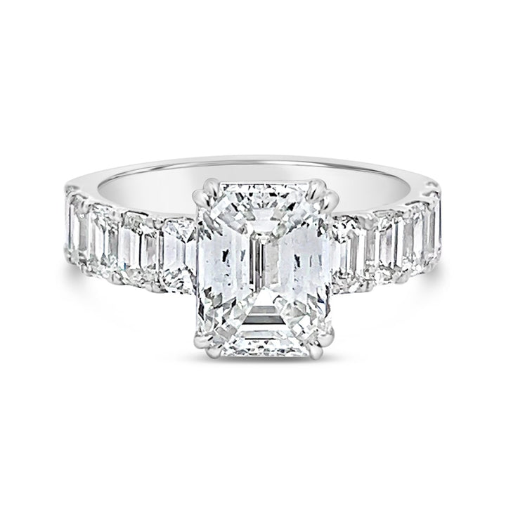 Modern Diamond Engagement Ring with Emerald side stones