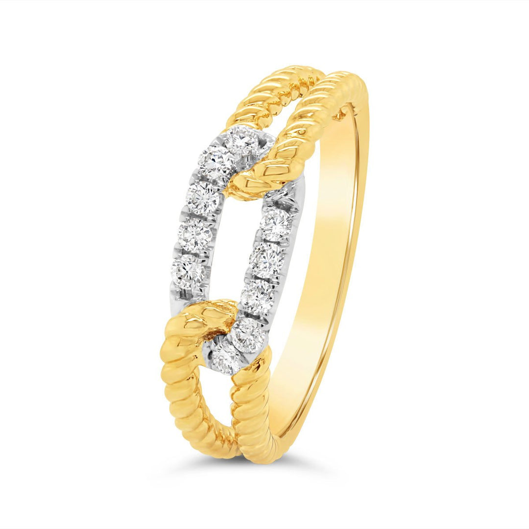 14K Yellow and White Gold Diamond Link Fashion Ring