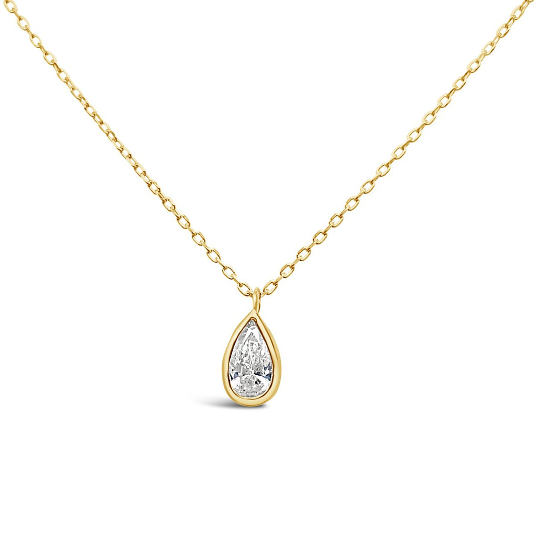 Yellow Gold Pear Shape Bezel Set Diamond Necklace - HKN00500B