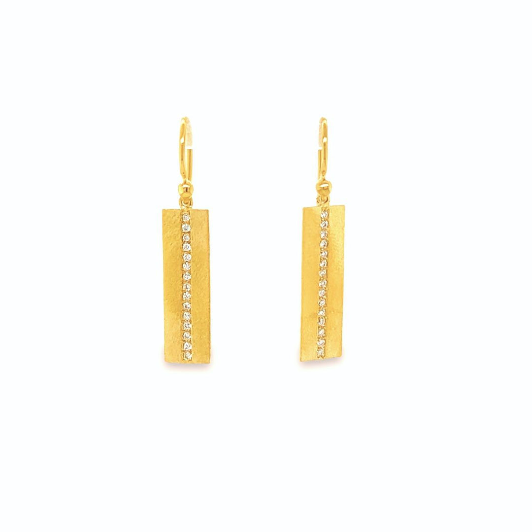 Yellow Gold Diamond Bar Drop Earrings - MDG6708
