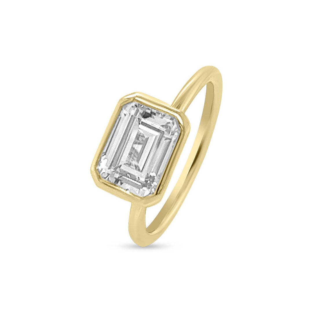 Bezel Set Solitaire Emerald Diamond Engagement Ring