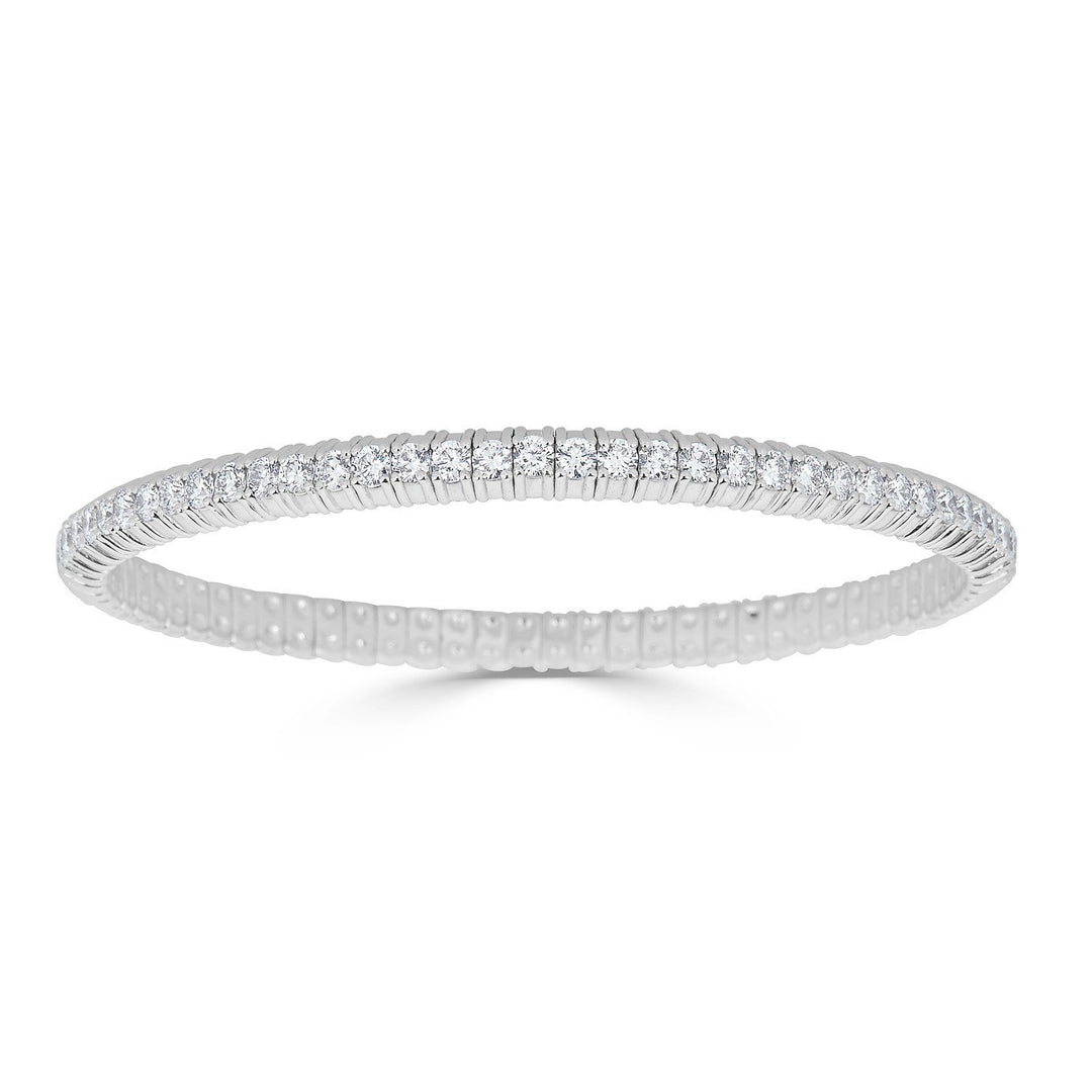 White Gold Italian Single Row Diamond Stretch Bangle - PU22-W