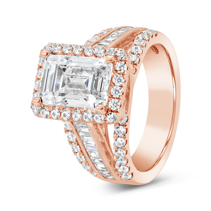 Wide Band Halo Diamond Engagement Ring with Split Shank