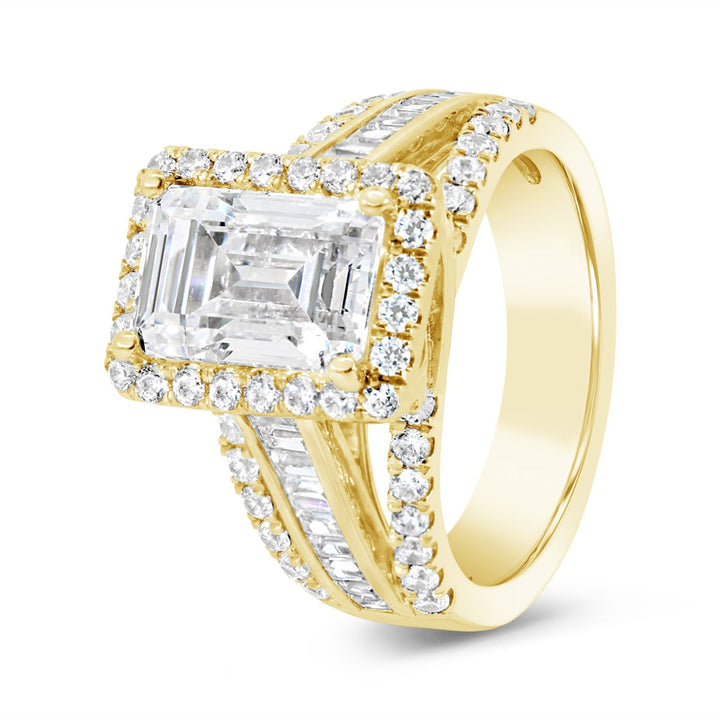 Wide Band Halo Diamond Engagement Ring with Split Shank