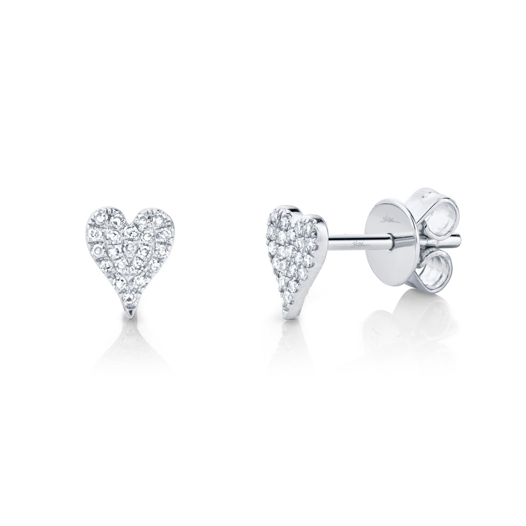 White Gold Diamond Pave Heart Stud - SC55006717