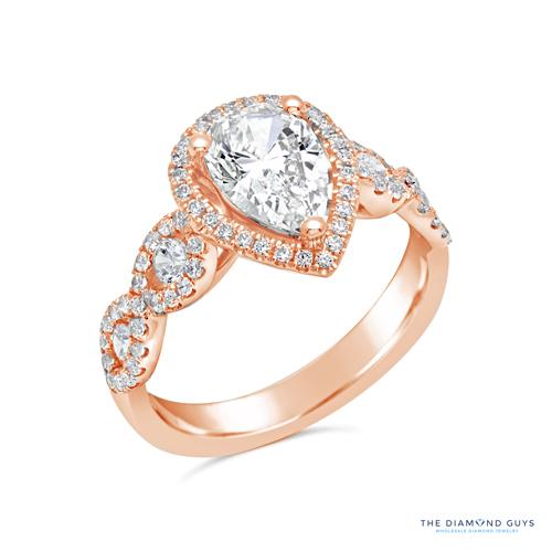 Cross Over Diamond Halo Engagement Ring