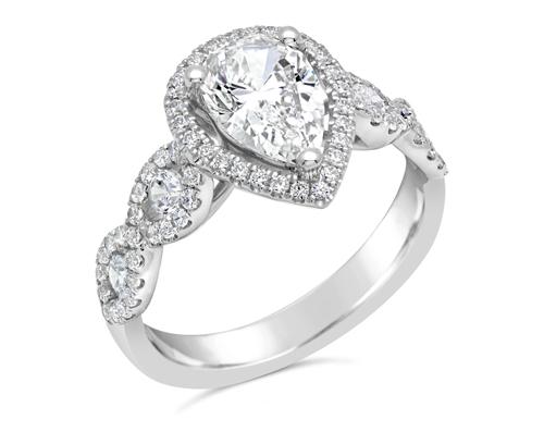 Cross Over Diamond Halo Engagement Ring