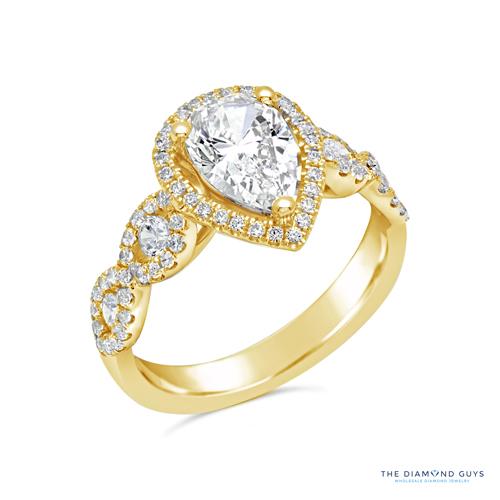 Cross Over Diamond Halo Engagement Ring