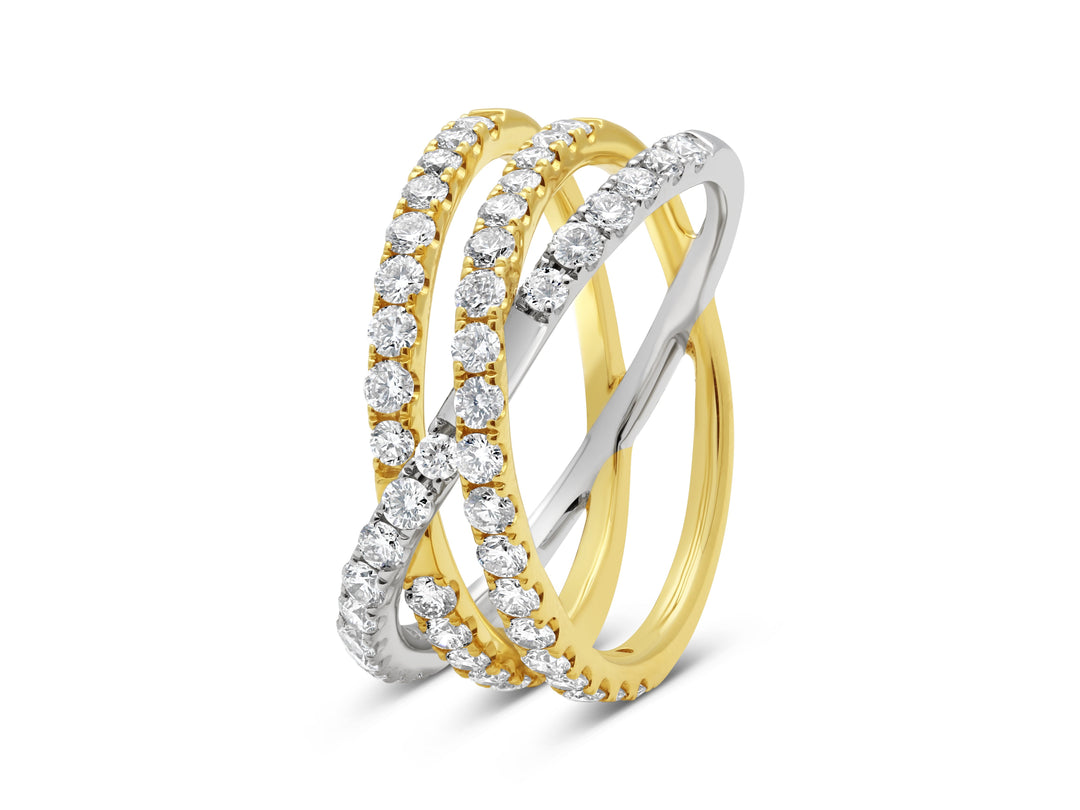 Two Tone Diamond Cross Over Band - LD2164
