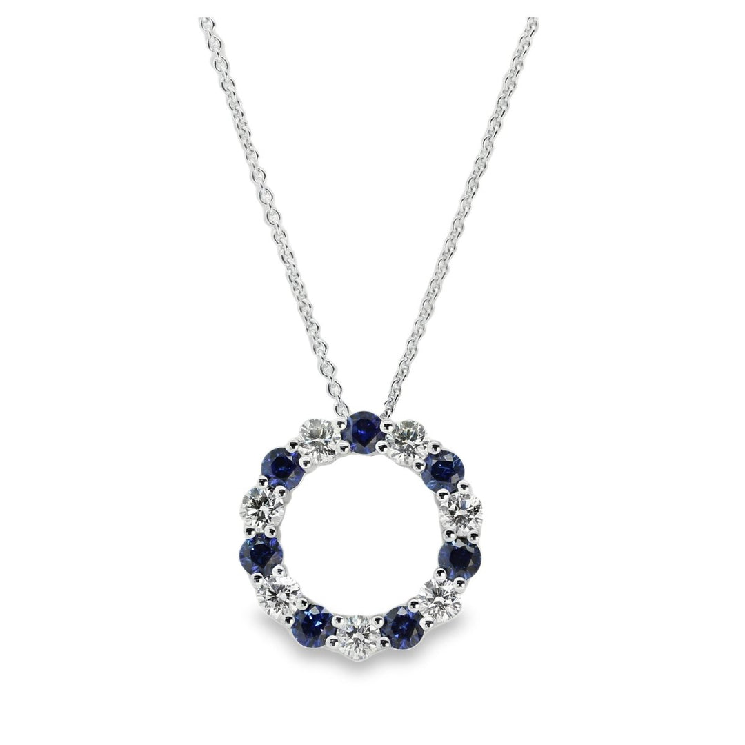 18K White Gold Diamond & Sapphire Circle Necklace