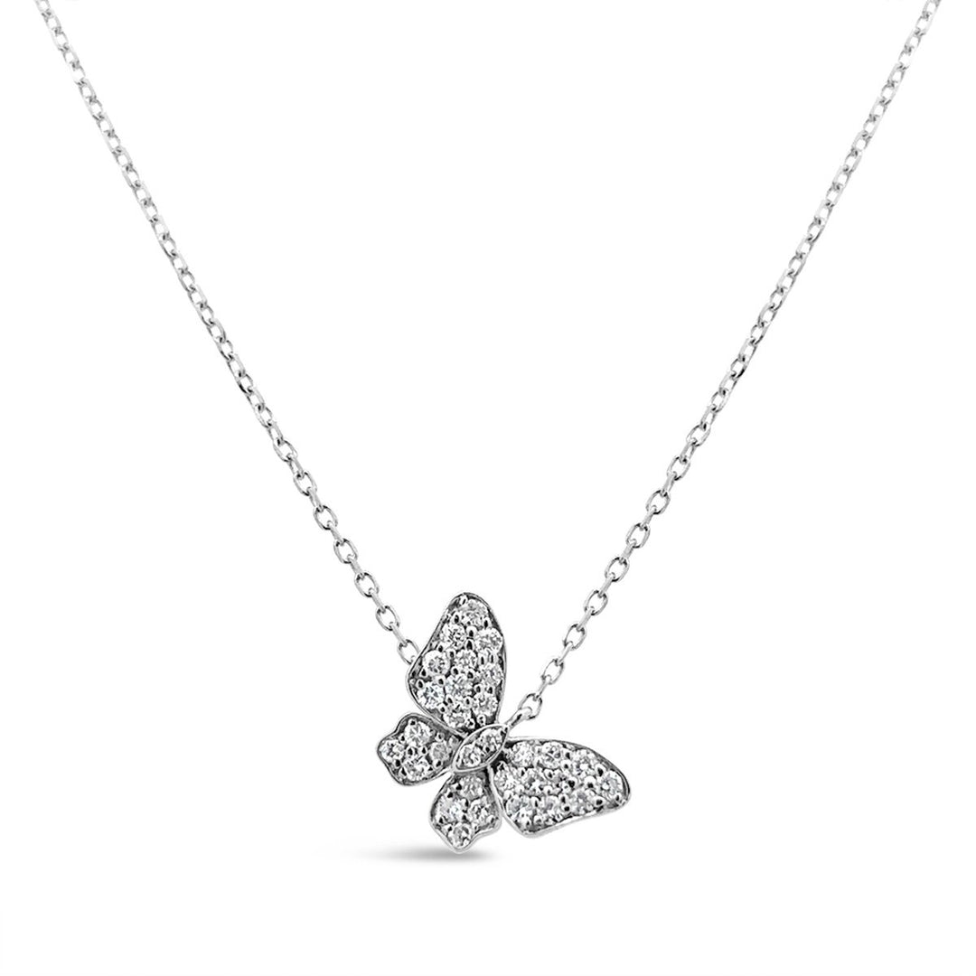 White Gold Diamond Butterfly Necklace - ANK-16556