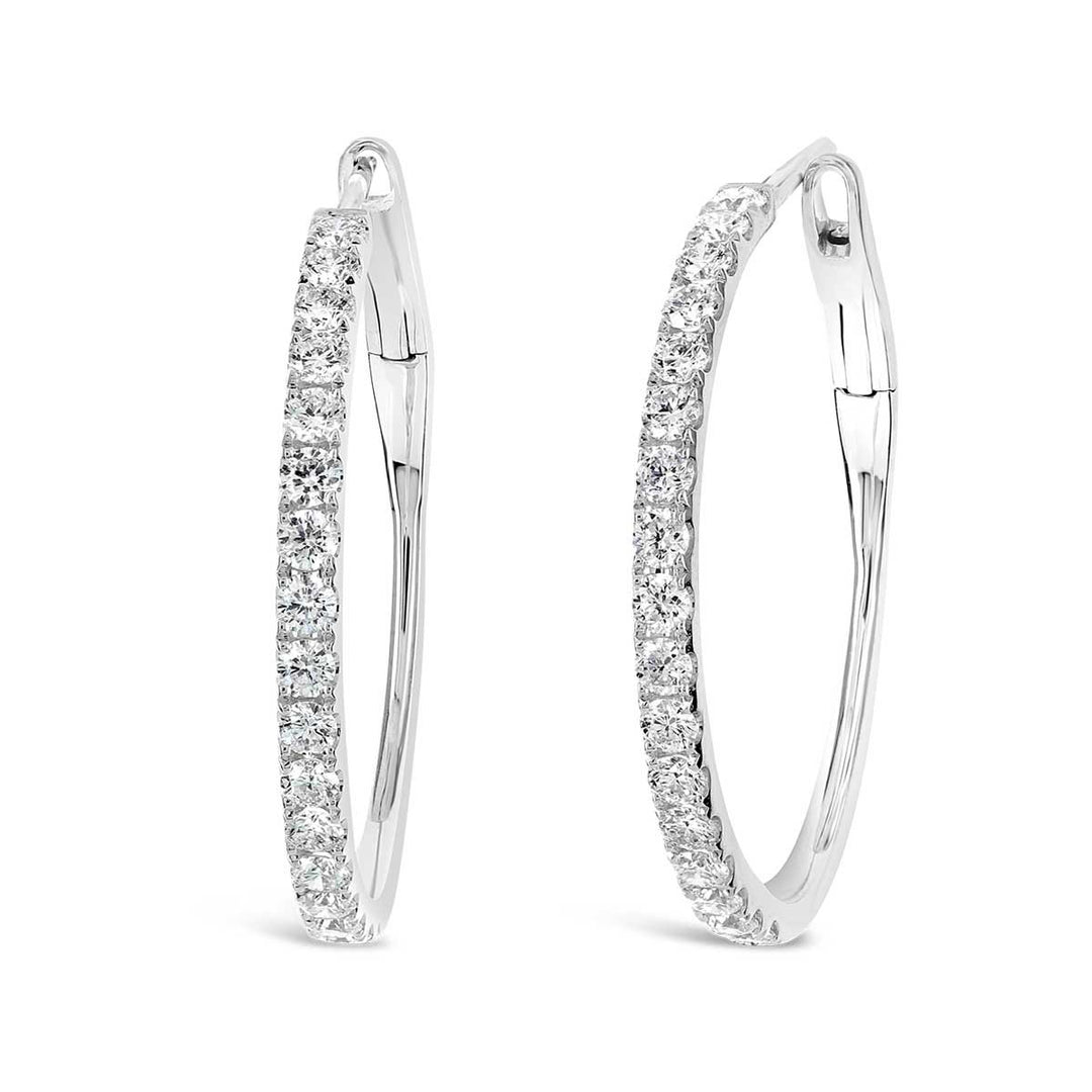 White Gold Diamond Hoop Earrings - HQTE12