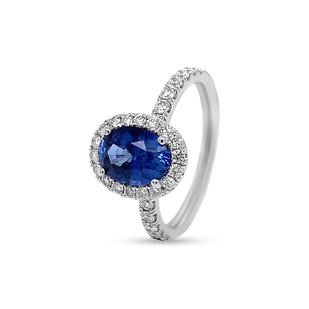 Oval Blue Sapphire & Diamond halo Ring - YJC2525R