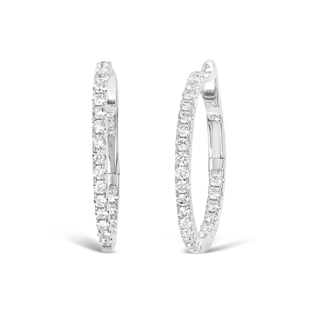 White Gold Diamond Inside Outside Hoop Earrings - 5JAE22