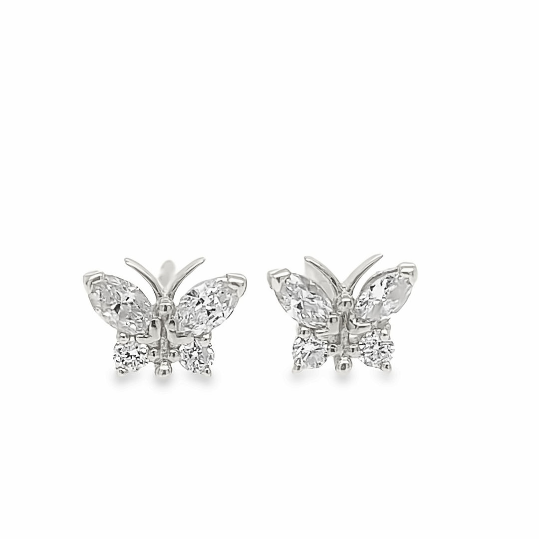 White Gold Diamond Butterfly Stud Earrings - HKE00826B