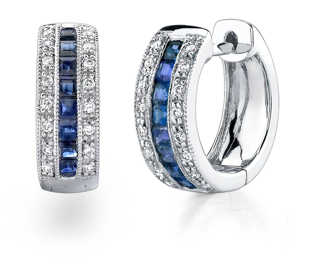 Diamond Diamond and Sapphire Hoop Earrings - 0M21SW