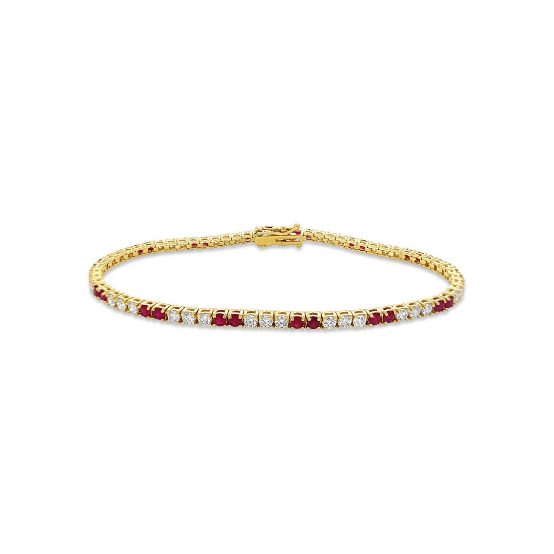 Yellow Gold Diamond & Ruby Tennis Bracelet - BL6111