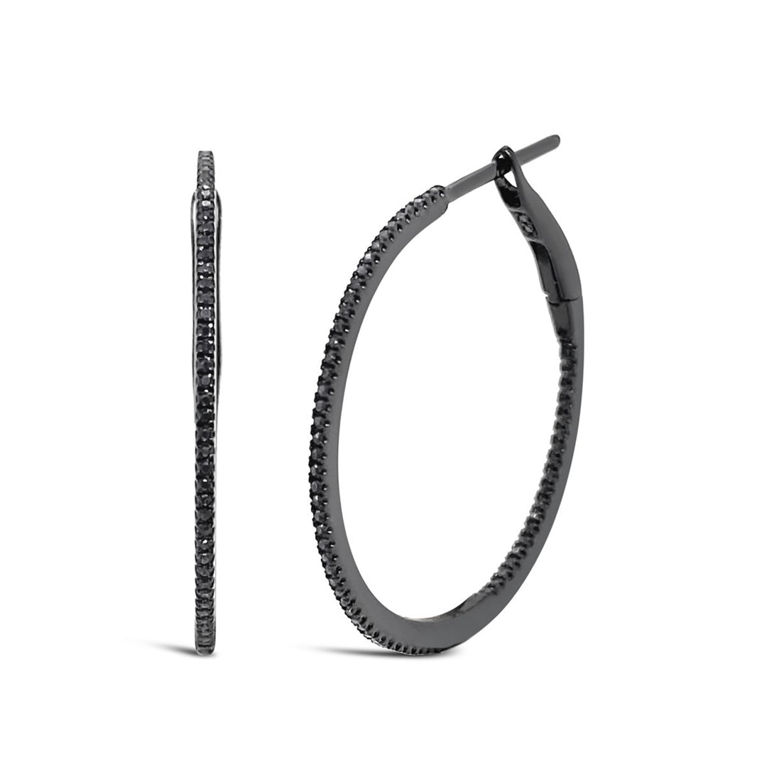 White Gold Black Diamond Earring Hoops with Black Rhodium - 7L2E02