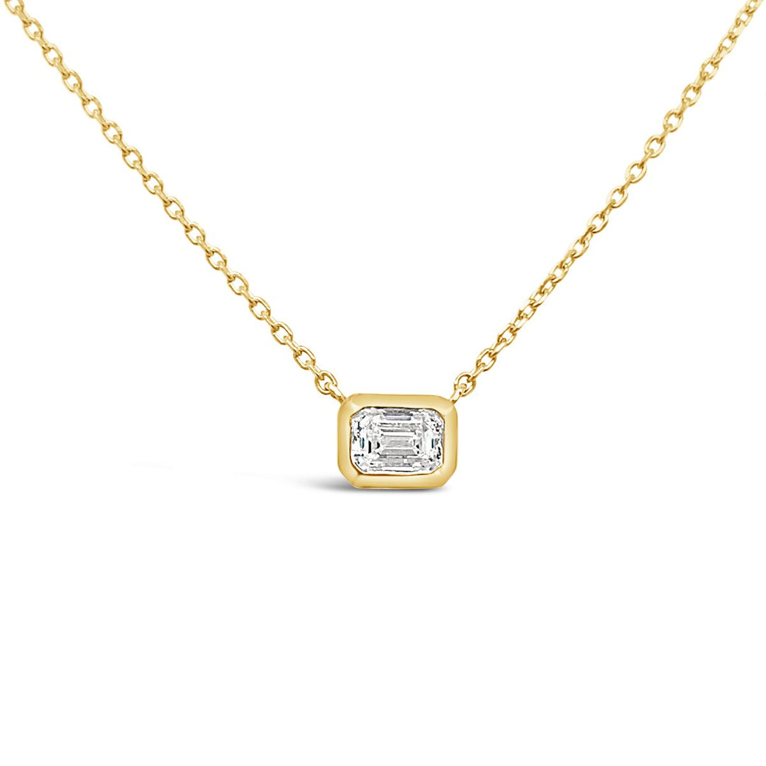 Yellow Gold Emerald Shape Bezel Set Diamond Necklace - HKN00467B