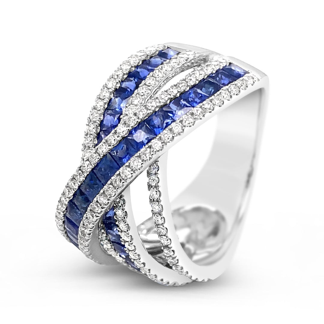 Wide Diamond & Blue Sapphire Dress Ring - KR1010/BS