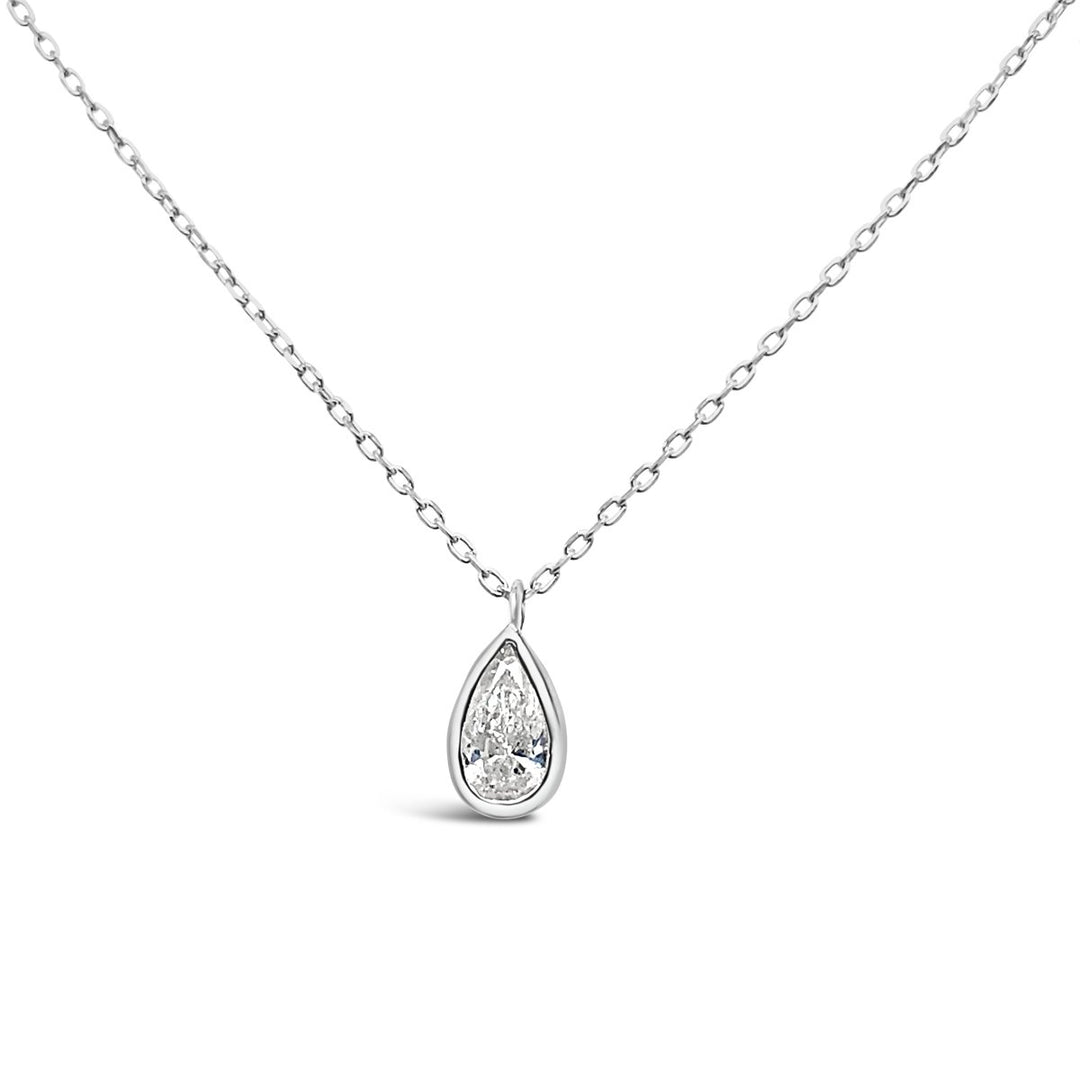 White Gold Pear Shape Bezel Set Diamond Necklace - HKN00500B