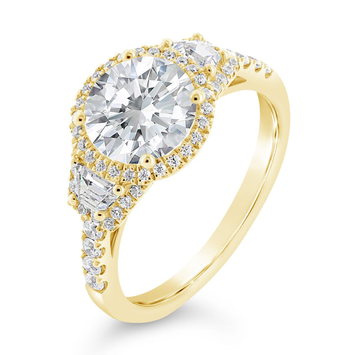 Three-Stone Halo Engagement Ring-
