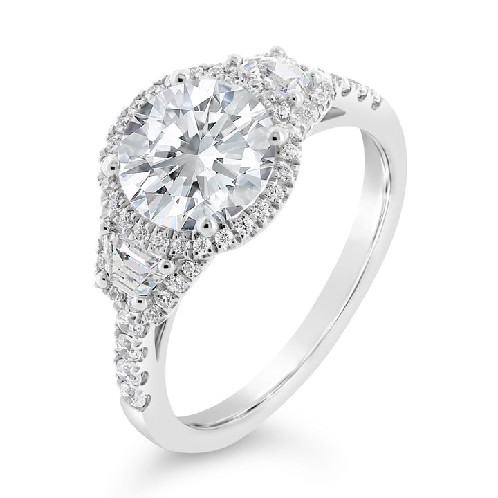 Three-Stone Halo Engagement Ring-