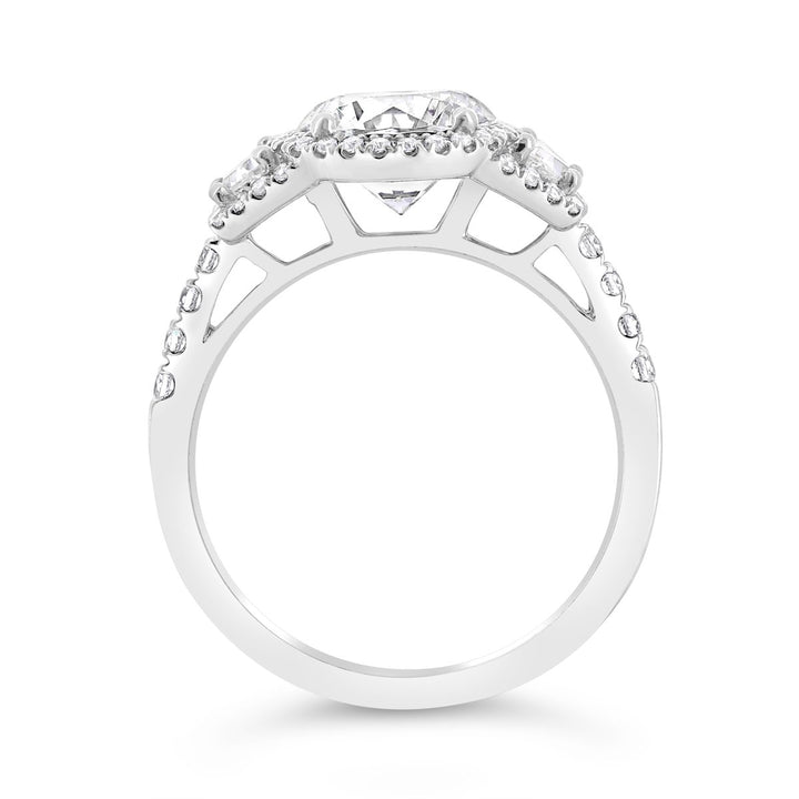 Three-Stone Halo Engagement Ring-