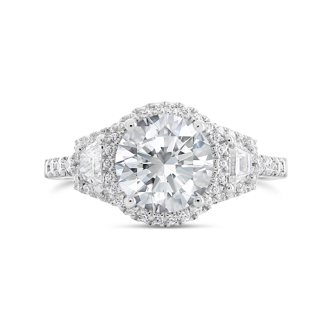 Three-Stone Halo Engagement Ring-